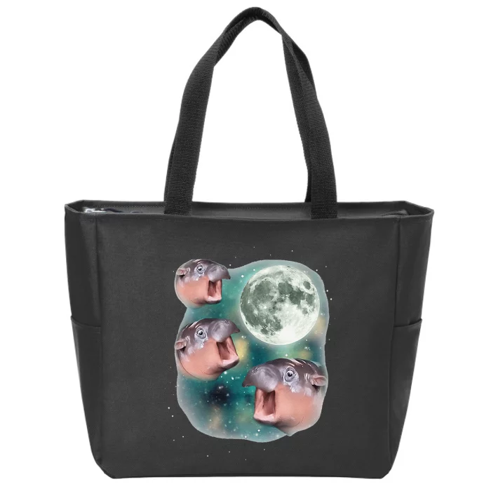 3 Moondeng Baby Hippo Meme Funny Cute Hippopotamus Animal Gift Zip Tote Bag