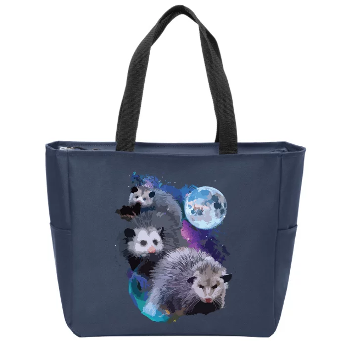 3 Moon Opossum Funny Marsupial Rodent Opossum Art Zip Tote Bag