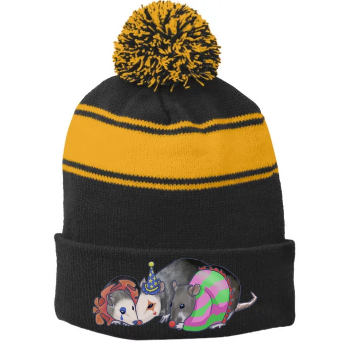 3 Mischievous Rat Stripe Pom Pom Beanie