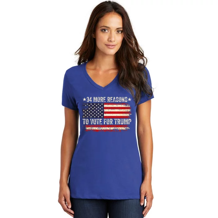 34 More Reasons To Vote For Trump Us Flag Women's V-Neck T-Shirt