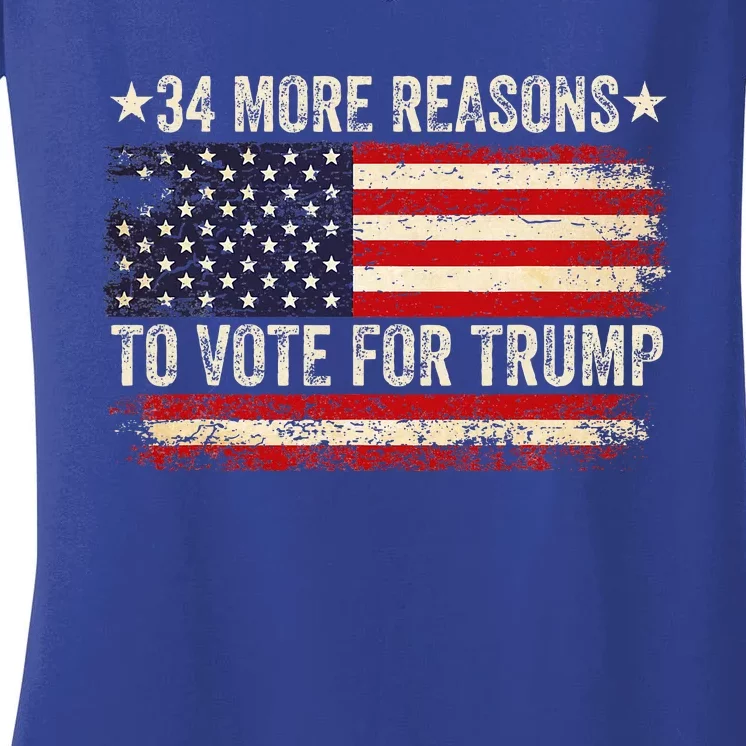 34 More Reasons To Vote For Trump Us Flag Women's V-Neck T-Shirt