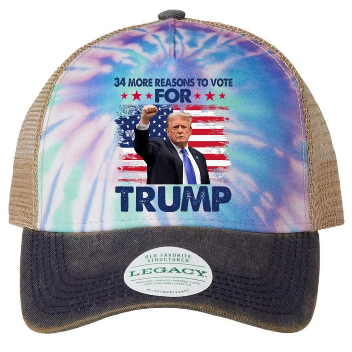 34 More Reasons To Vote For Trump Convicted Felon Trump 2024 Legacy Tie Dye Trucker Hat