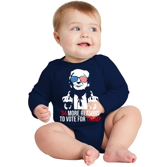 34 More Reasons To Vote For Trump Funny Election Baby Long Sleeve Bodysuit