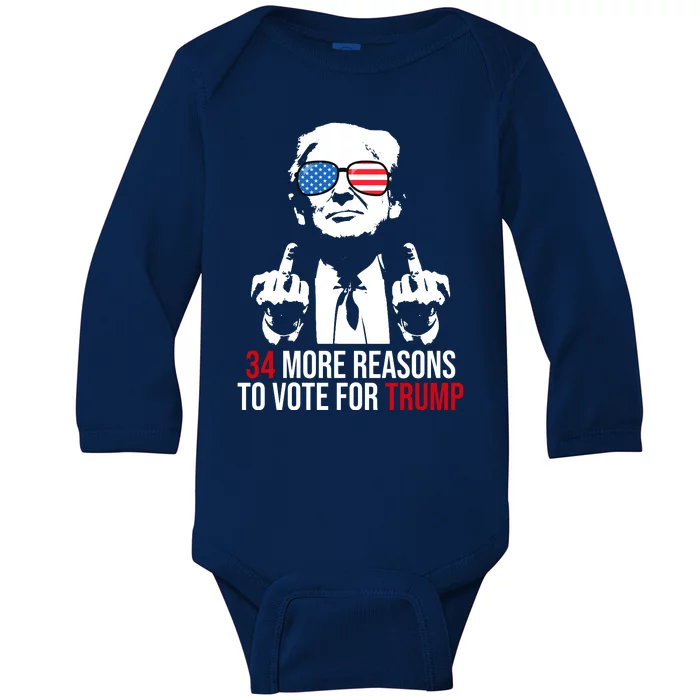 34 More Reasons To Vote For Trump Funny Election Baby Long Sleeve Bodysuit