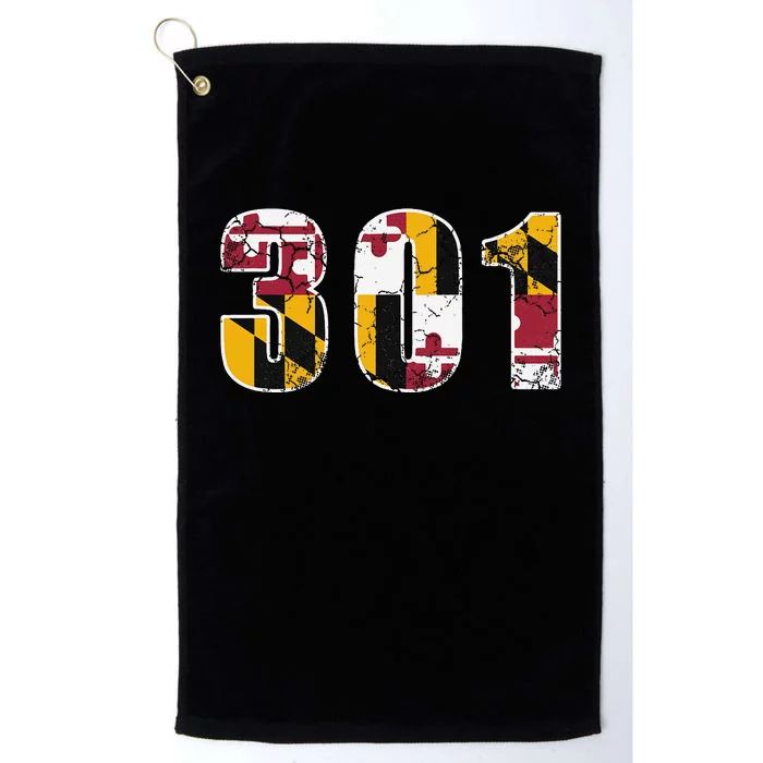 301 Maryland State Flag Home Family Vintage Distressed Platinum Collection Golf Towel