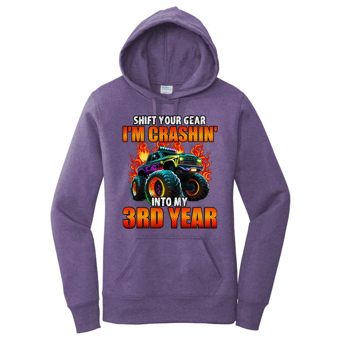 3rd Monster Truck Birthday Party Birthday Women's Pullover Hoodie