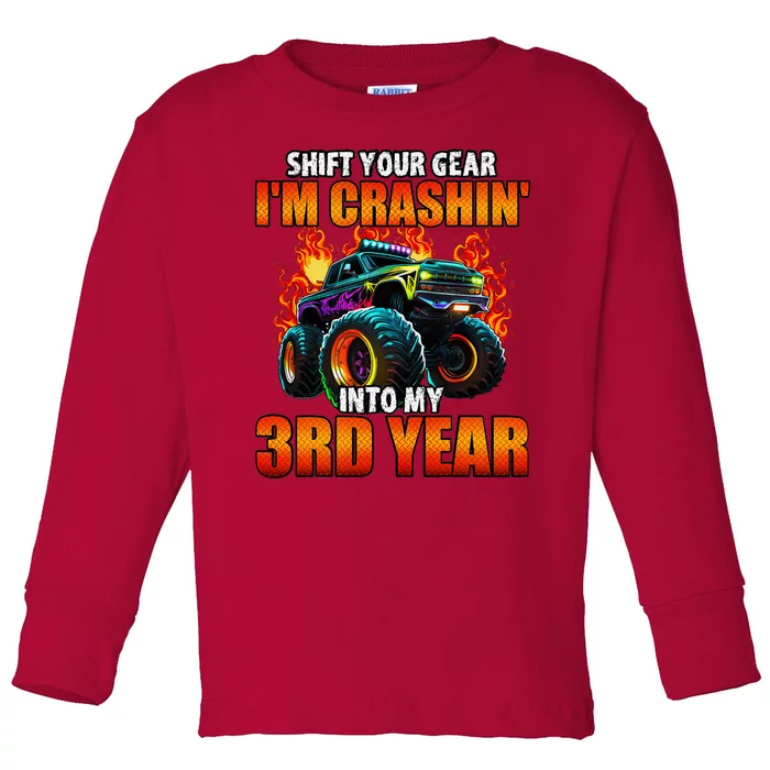 3rd Monster Truck Birthday Party Birthday Toddler Long Sleeve Shirt