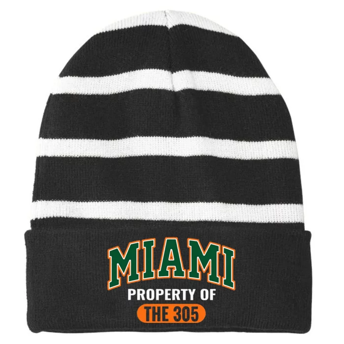 305 Miami Vibes Urban Style Miami Beach Striped Beanie with Solid Band