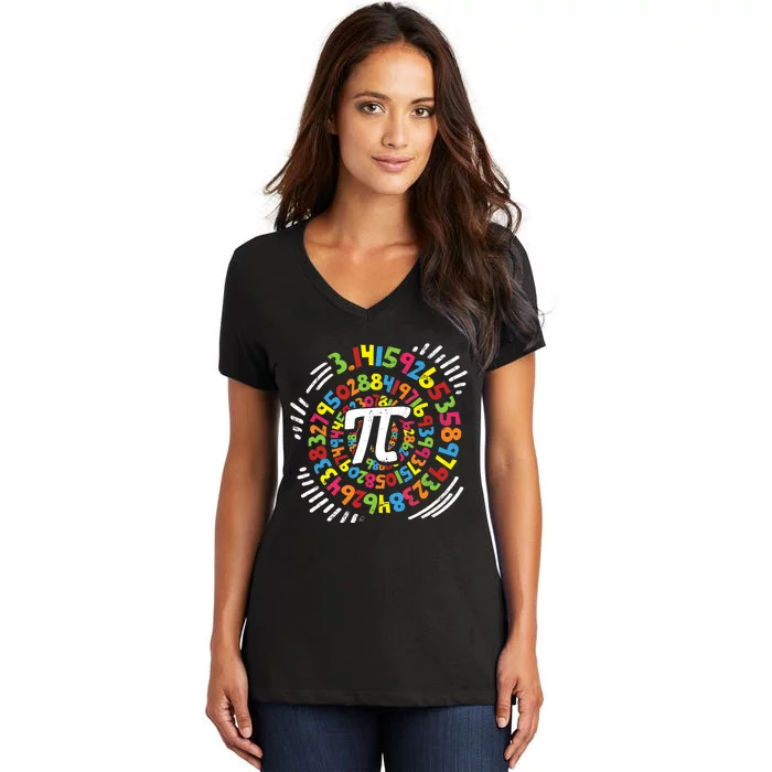 3.14 Pi Pop Art Spiral Math Science Geek Pi Day STEM Teacher Women's V-Neck T-Shirt