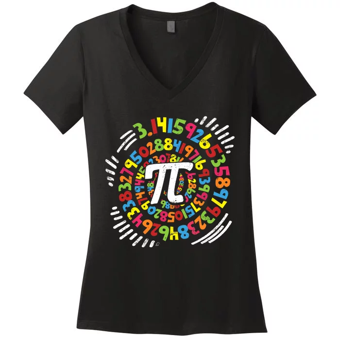 3.14 Pi Pop Art Spiral Math Science Geek Pi Day STEM Teacher Women's V-Neck T-Shirt