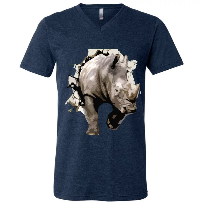 3D Rhino African Safari Animal Rhinoceros Tee V-Neck T-Shirt