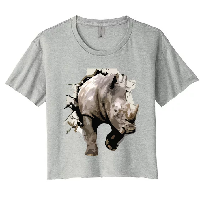 3D Rhino African Safari Animal Rhinoceros Tee Women's Crop Top Tee