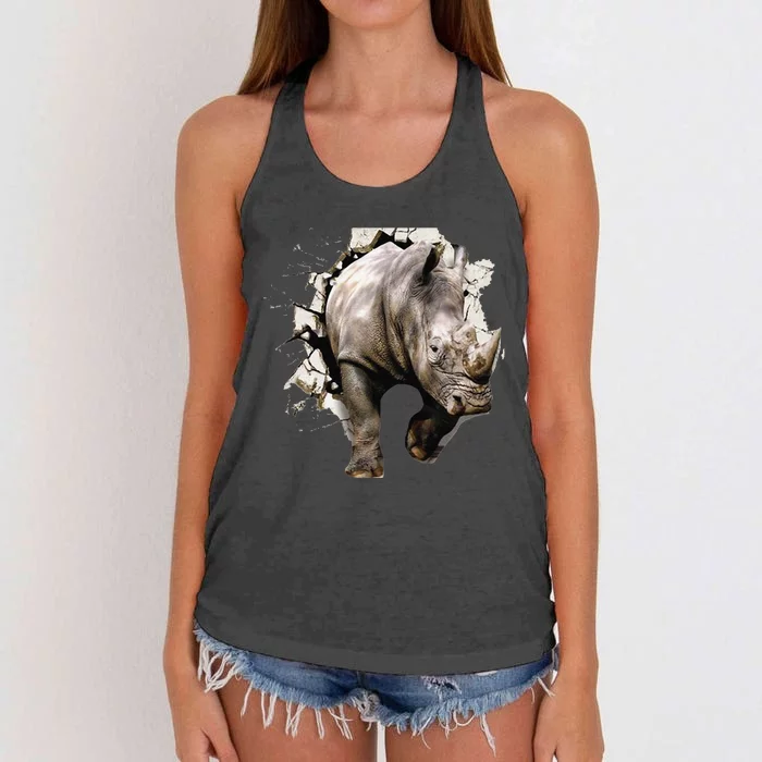 3D Rhino African Safari Animal Rhinoceros Women's Knotted Racerback Tank