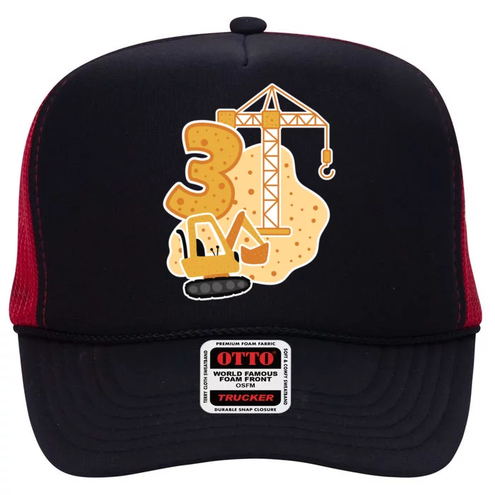 3rd Birthday Construction High Crown Mesh Trucker Hat