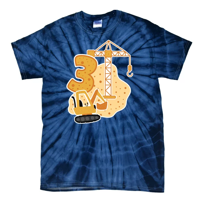 3rd Birthday Construction Tie-Dye T-Shirt