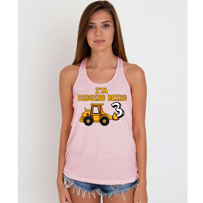 3rd Birthday I'm Digging Being Three Women's Knotted Racerback Tank