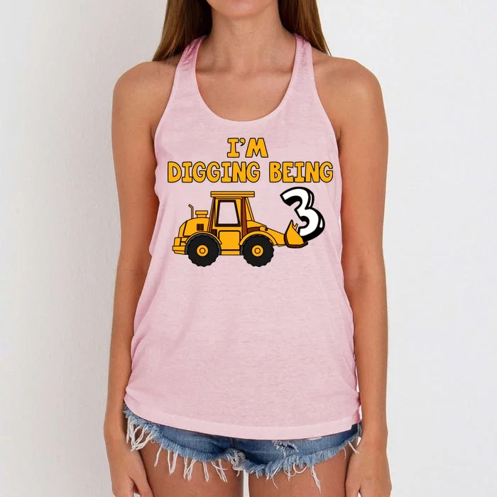 3rd Birthday I'm Digging Being Three Women's Knotted Racerback Tank