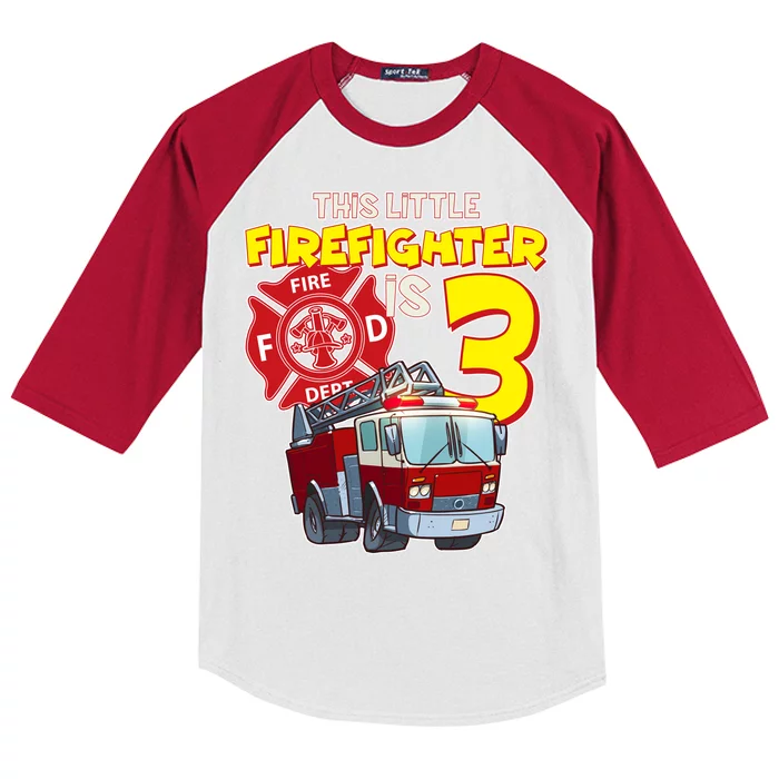 3rd Birthday This Little Firefighter Is Three Kids Colorblock Raglan Jersey