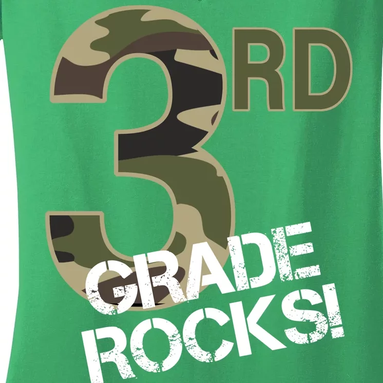 3rd Grade Rocks Camo Women's V-Neck T-Shirt