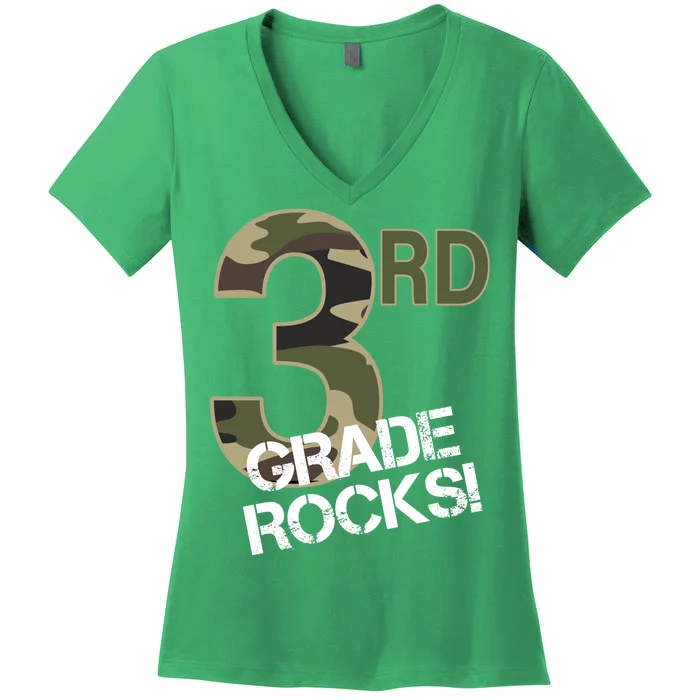 3rd Grade Rocks Camo Women's V-Neck T-Shirt