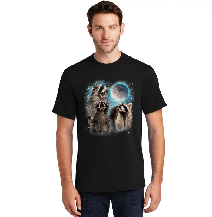 3 Racoon Moon Howling Raccoon Head Funny Tall T-Shirt