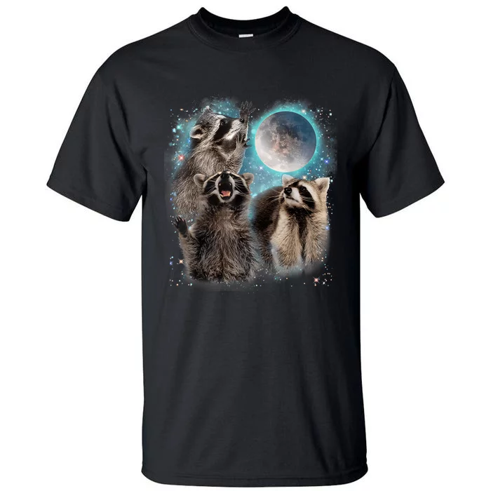 3 Racoon Moon Howling Raccoon Head Funny Tall T-Shirt