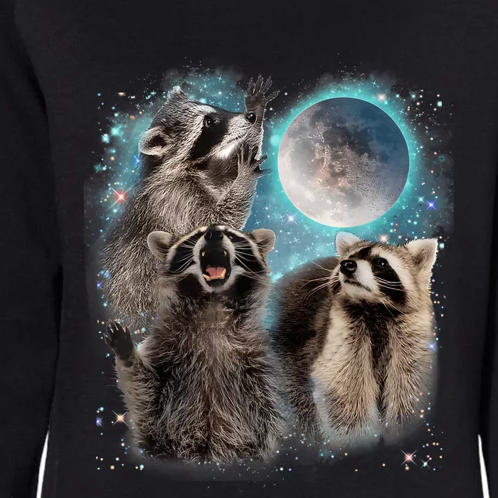 3 Racoon Moon Howling Raccoon Head Funny Womens California Wash Sweatshirt