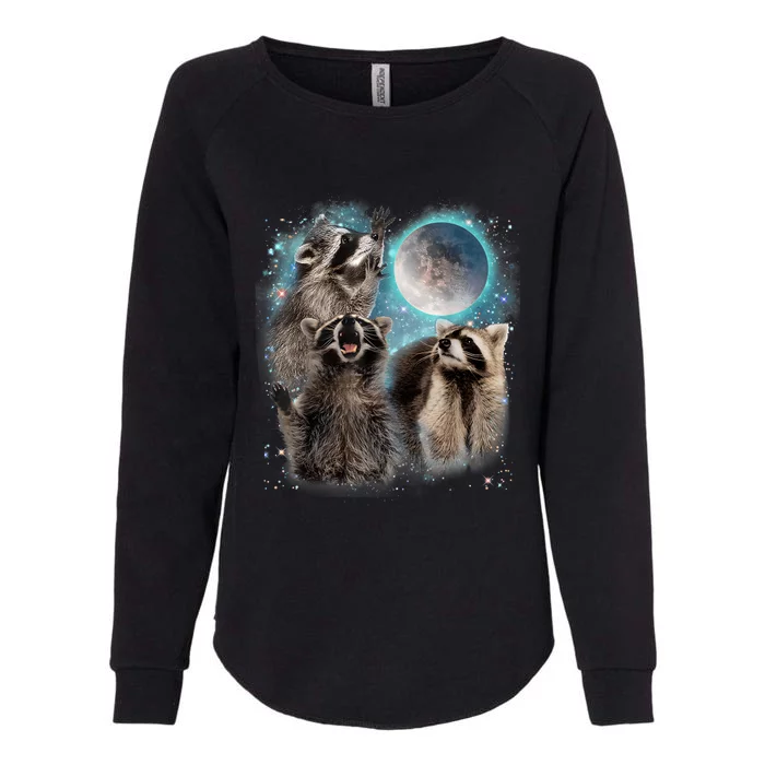 3 Racoon Moon Howling Raccoon Head Funny Womens California Wash Sweatshirt