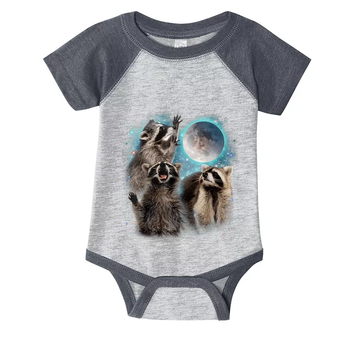 3 Racoon Moon Howling Raccoon Head Funny Infant Baby Jersey Bodysuit