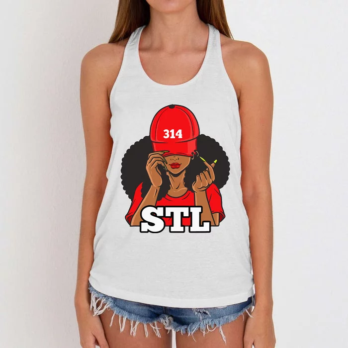 314 Stl From St. Louis Missouri Black Woman Women's Knotted Racerback Tank