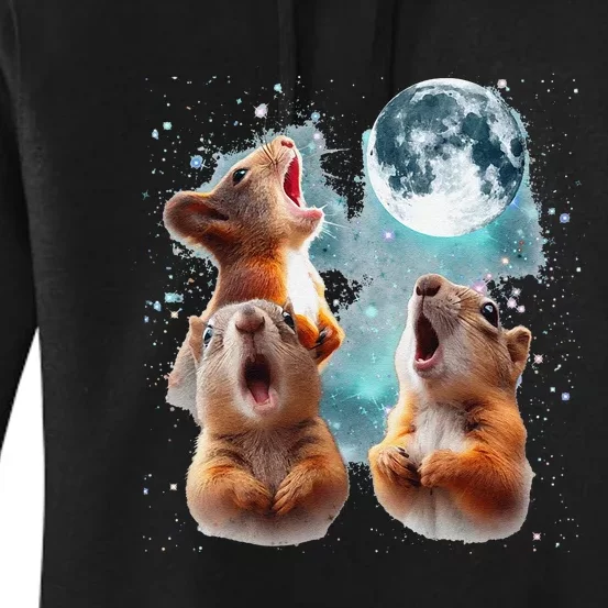 3 Squirrel Moon Howling Squirrel Head Funny Women's Pullover Hoodie