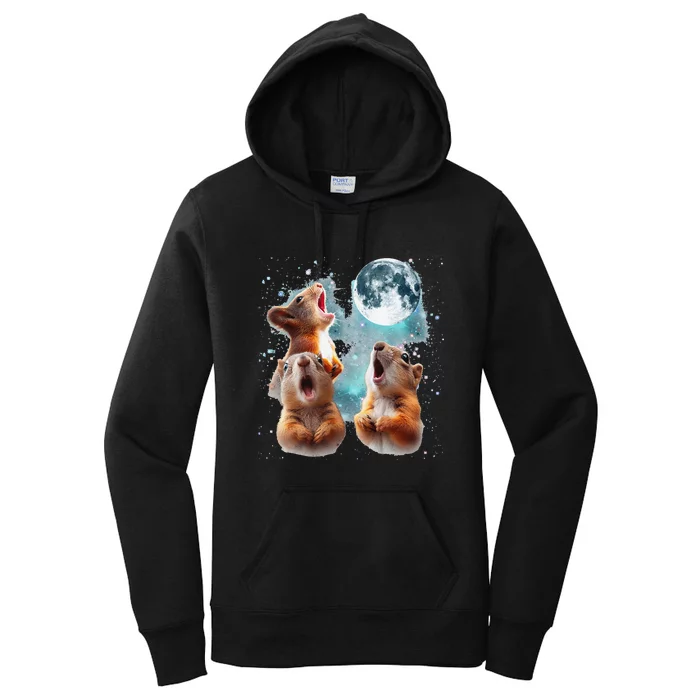 3 Squirrel Moon Howling Squirrel Head Funny Women's Pullover Hoodie