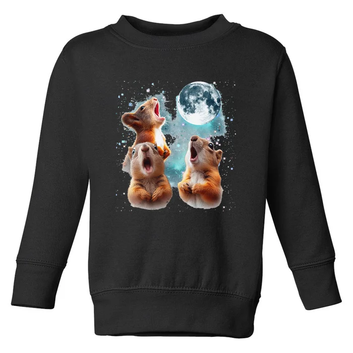 3 Squirrel Moon Howling Squirrel Head Funny Toddler Sweatshirt