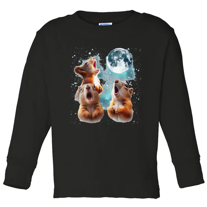 3 Squirrel Moon Howling Squirrel Head Funny Toddler Long Sleeve Shirt