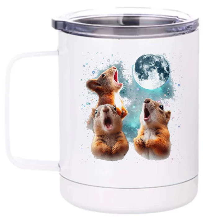 3 Squirrel Moon Howling Squirrel Head Funny Front & Back 12oz Stainless Steel Tumbler Cup