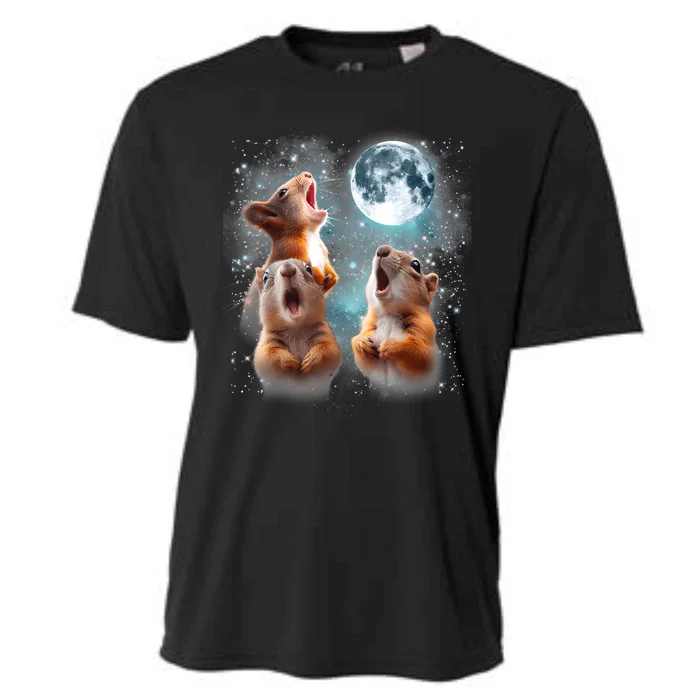 3 Squirrel Moon Howling Squirrel Head Funny Cooling Performance Crew T-Shirt