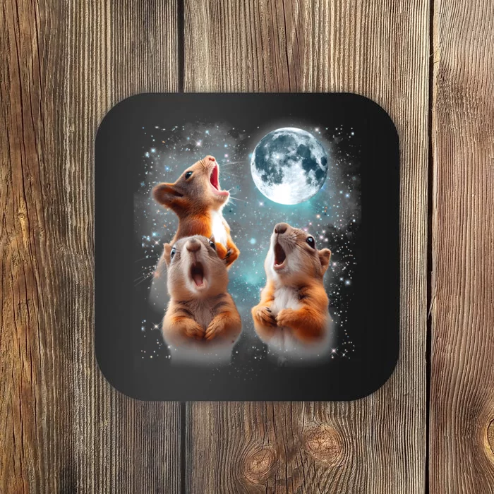 3 Squirrel Moon Howling Squirrel Head Funny Coaster