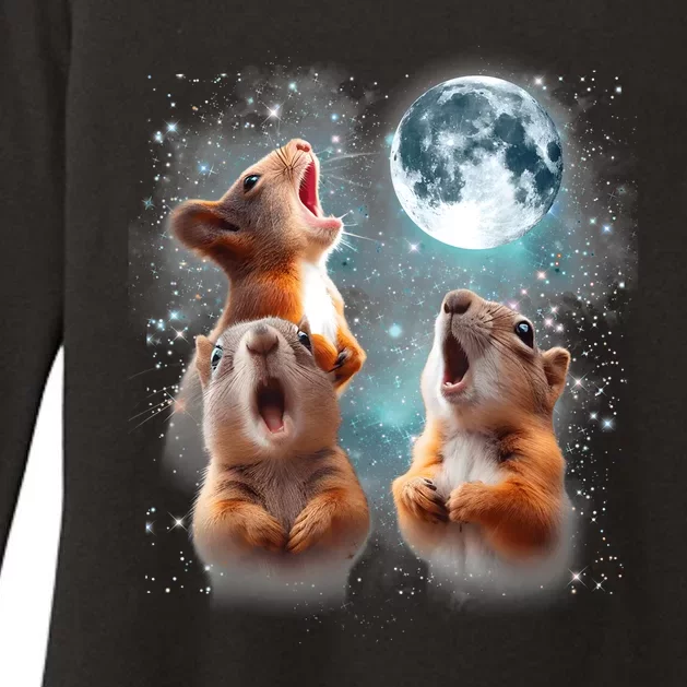 3 Squirrel Moon Howling Squirrel Head Funny Womens CVC Long Sleeve Shirt