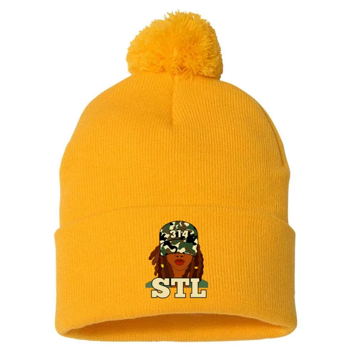 314 Stl St Louis Black Woman Locs Camo Pom Pom 12in Knit Beanie