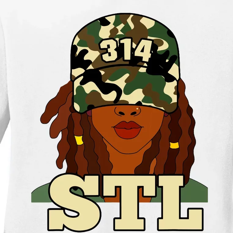 314 Stl St Louis Black Woman Locs Camo Ladies Long Sleeve Shirt