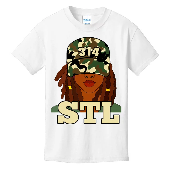 314 Stl St Louis Black Woman Locs Camo Kids T-Shirt