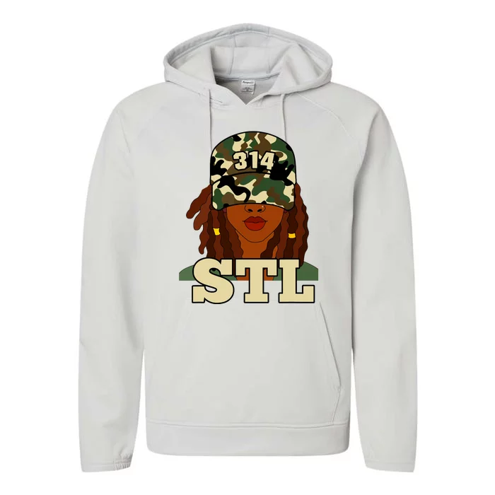 314 Stl St Louis Black Woman Locs Camo Performance Fleece Hoodie