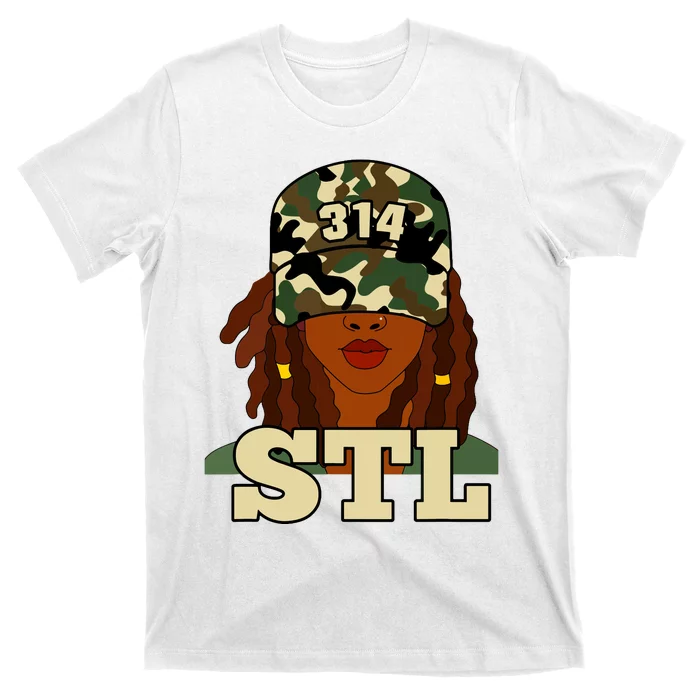 314 Stl St Louis Black Woman Locs Camo T-Shirt