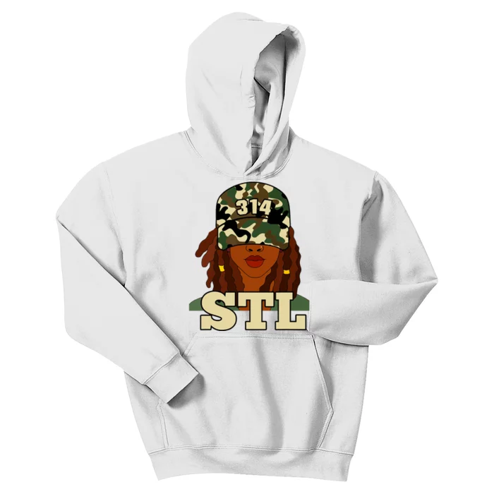 314 Stl St Louis Black Woman Locs Camo Kids Hoodie