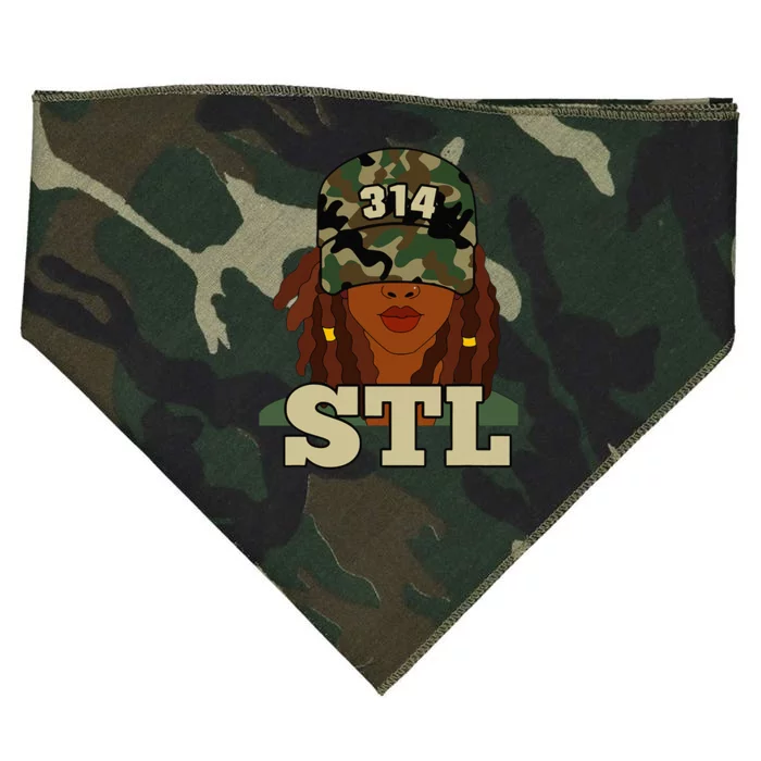 314 Stl St. Louis Black Woman Locs Camo USA-Made Doggie Bandana