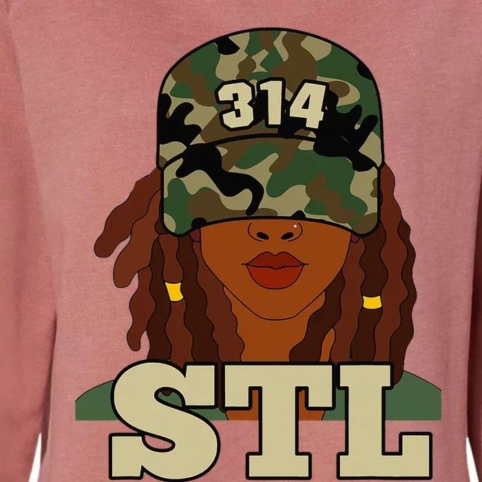 314 Stl St. Louis Black Woman Locs Camo Womens California Wash Sweatshirt