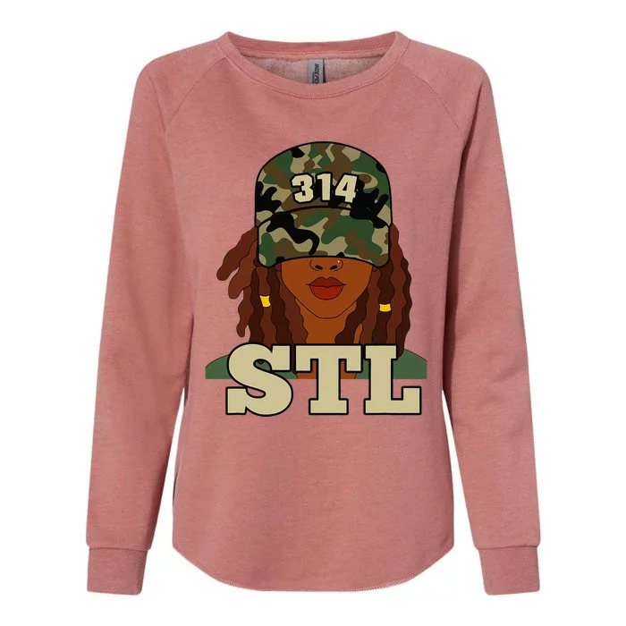 314 Stl St. Louis Black Woman Locs Camo Womens California Wash Sweatshirt