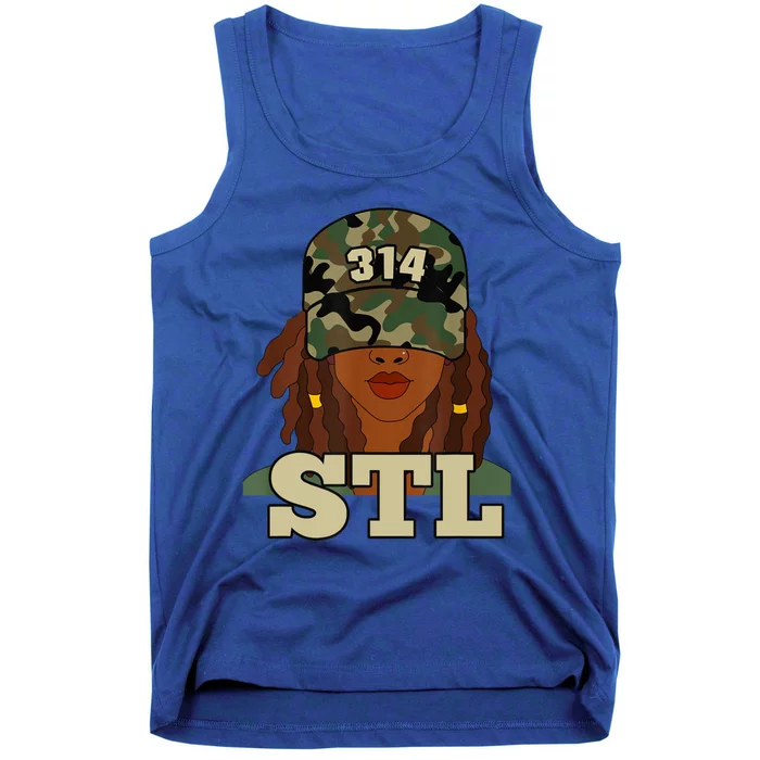 314 Stl | St. Louis Black Woman Locs Camo Tank Top