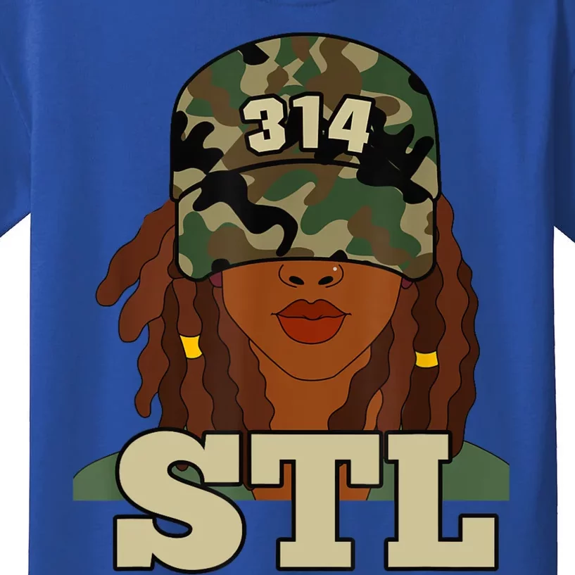 314 Stl | St. Louis Black Woman Locs Camo Kids T-Shirt