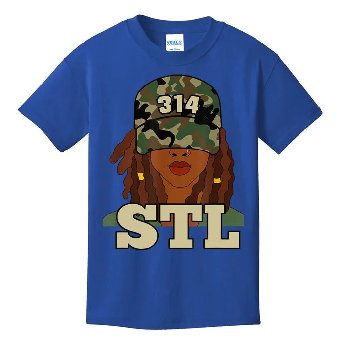 314 Stl | St. Louis Black Woman Locs Camo Kids T-Shirt